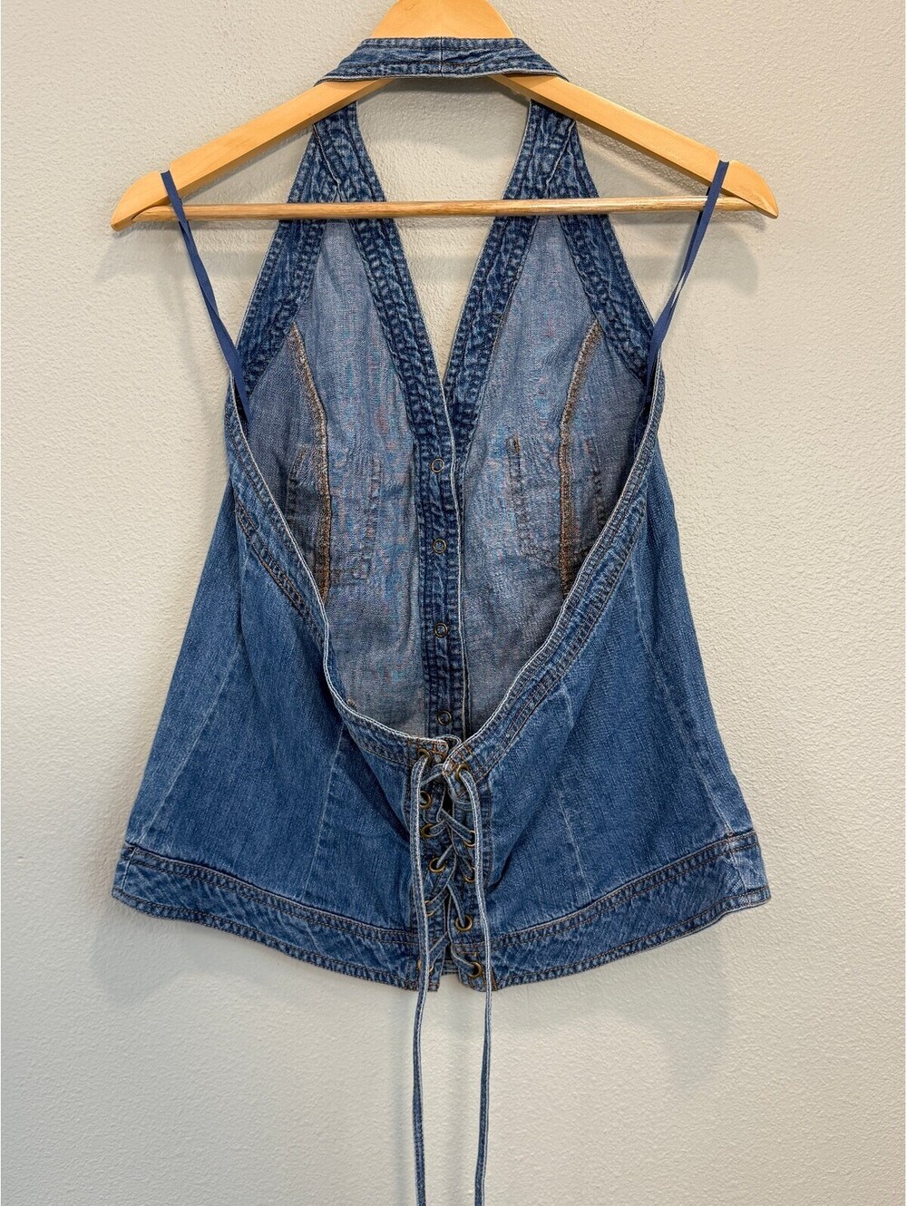 Vintage Faded Glory Denim Halter Top - Women's Large - Picture 6 of 8